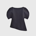 Women's Fashion Casual Short Sleeve Top Women Solid Black Boat Neck Puff Sleeve Hem Top Slim Fit Casual Blouse For Party 0PX4
