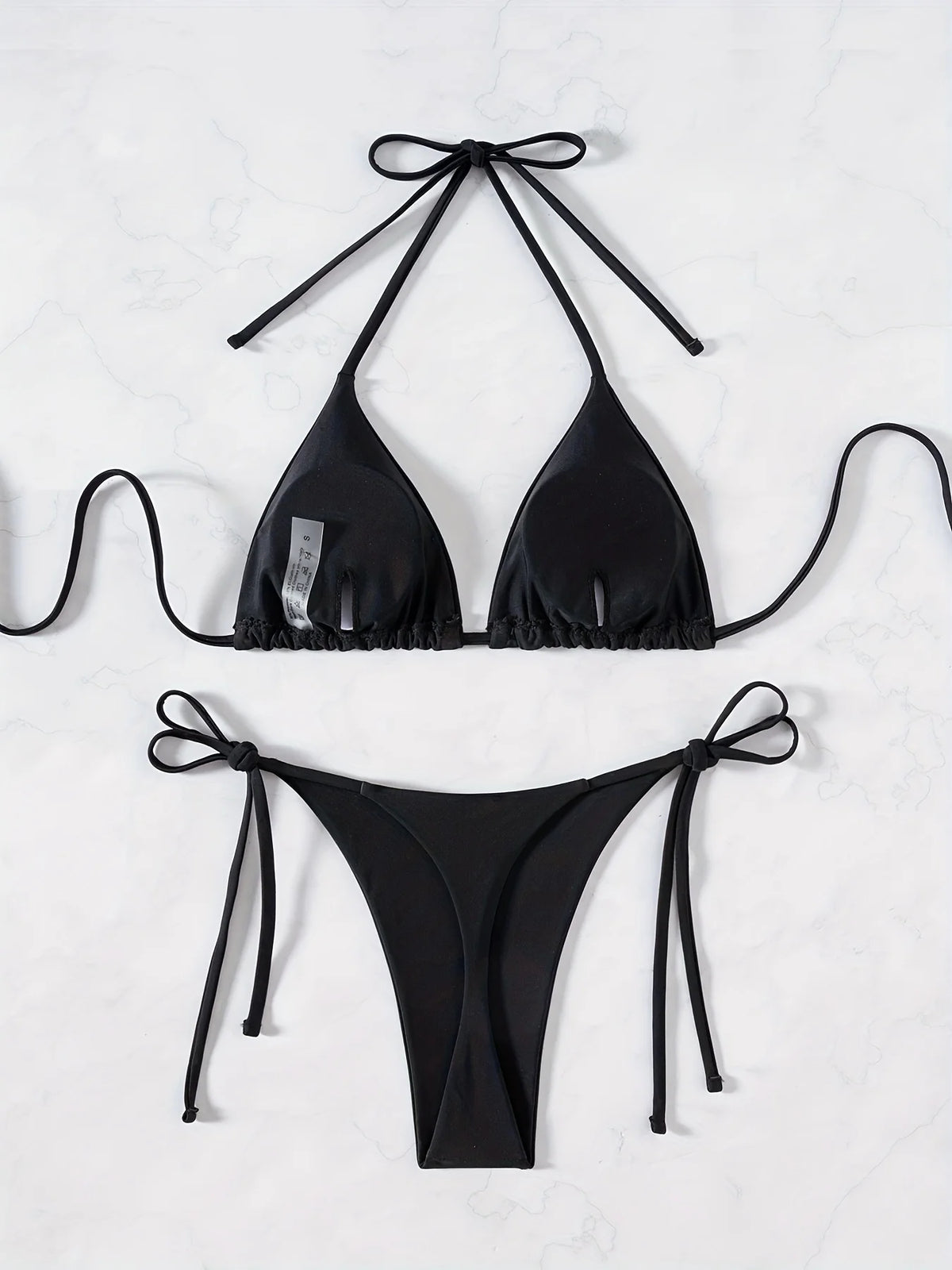 ZTVitality Sexy Set Damen Black Triangle Tie Side Bikini 2025 New Biquini Padded Pad Halter Backless Swimsuit Women Swimwear