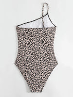 Sexy One Shoulder Swimsuit 2024 New Black Leopard Print Pleate Tummy Control One Piece Swimwear Beach Bathing Suit Monokini