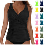 Women Bikini Tankini Top Front Knot Ruched Swimsuit V Neck Bathing Suit Swim Top Cross Back Swimwear Tops Summer Beach Wear