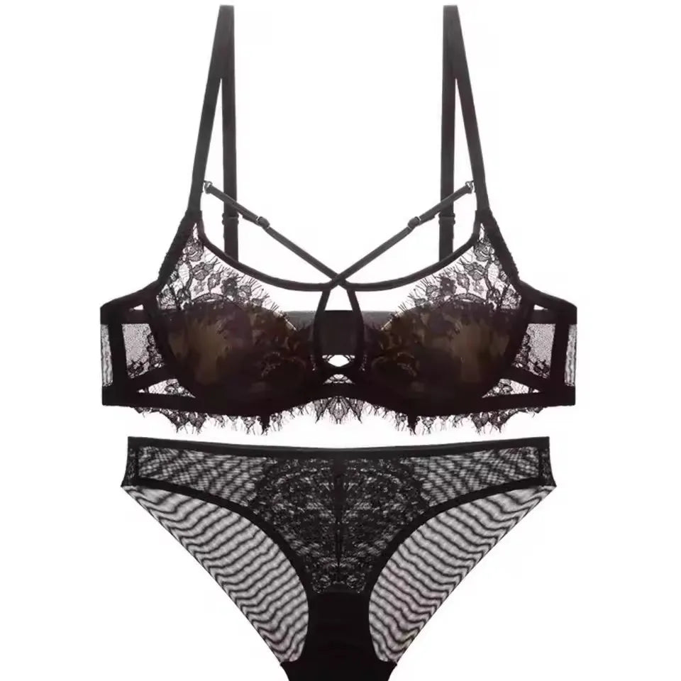 French Thin Brief Sets for Women Plus Size Sexy Lace Lingerie Set Breathable Push Up Unlined Minimizer Bra Underwear 2026