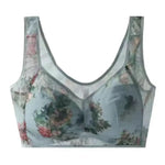 Women Bra Mesh Thin Floral Print Mid-aged Wide Shoulder Strap Wireless Anti-snagging Push Up Seamless Mother Bra