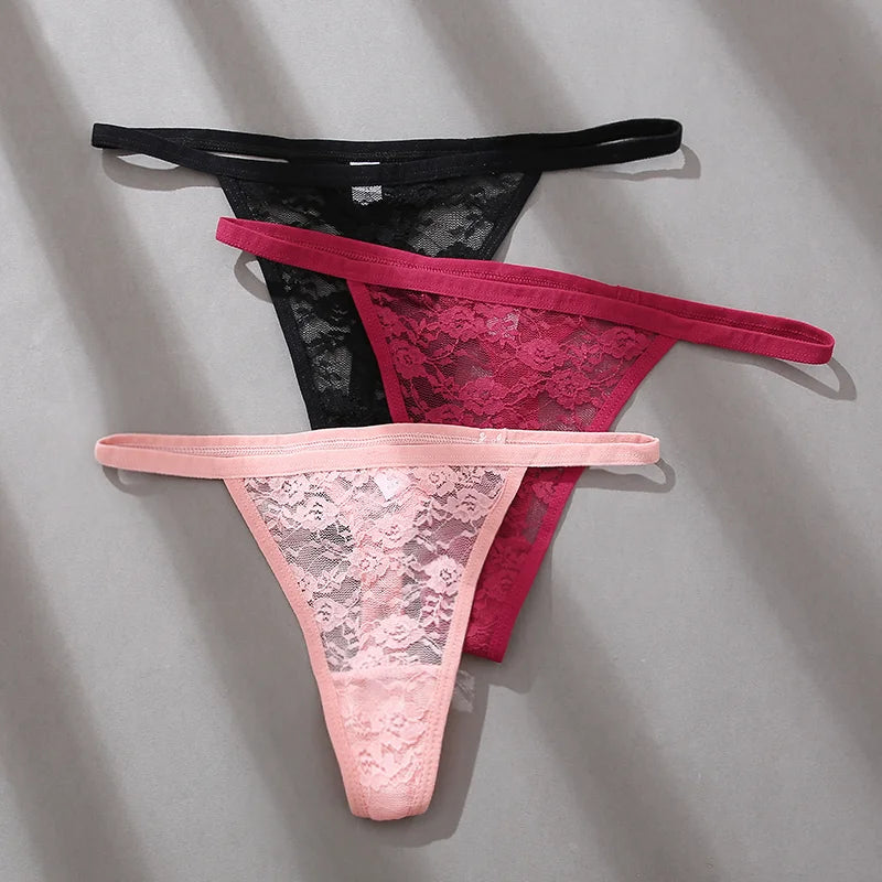 5PCS Sexy Lace Cotton Floral G-String Transparent Thong Seamless Women Low Waist Panties Underwear Solid Color Lingere Intimates