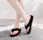 Women Fashion Wedge Flip Flops Summer Platform Shoes Light Weight Girls Indoor Beach Slippers Black Color Ladies Street Sandals