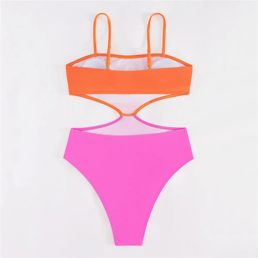 Black White Patchwork Sexy Swimsuit Women One Piece Swimwear 2026 Side Waist Hollow Out Monokini High Cut Bathing Swimming Suit