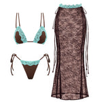 New 3Pcs Crochet Bikini Women Swimsuit Sexy Swimwear Halter Biquini Push Up Swim Suit Strappy Bodysuit Female Bathsuit Beachwear