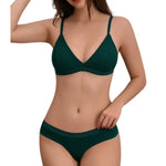 Women Cotton Bra and Panties Set Wireless Push-Up Bra Low-Waist Thongs G-string Sexy Lingerie Women's Breathable Underwear Set