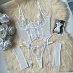 Toucheart Sexy Lingerie Embroidery Printing Bra Garters Set For Women Mesh See- Through Hollow Out Exotic Sexy Underwear Suit