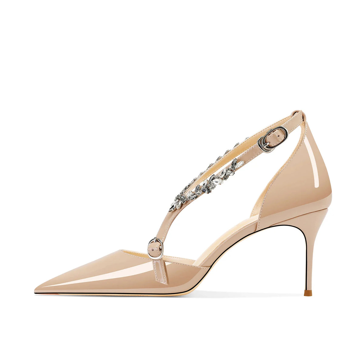 Rhinestone High Heels 2025 Summer Versatile Pointed Heel One-word Buckle Bag Head Sandals Women Black Strap High Heel Sandals 45