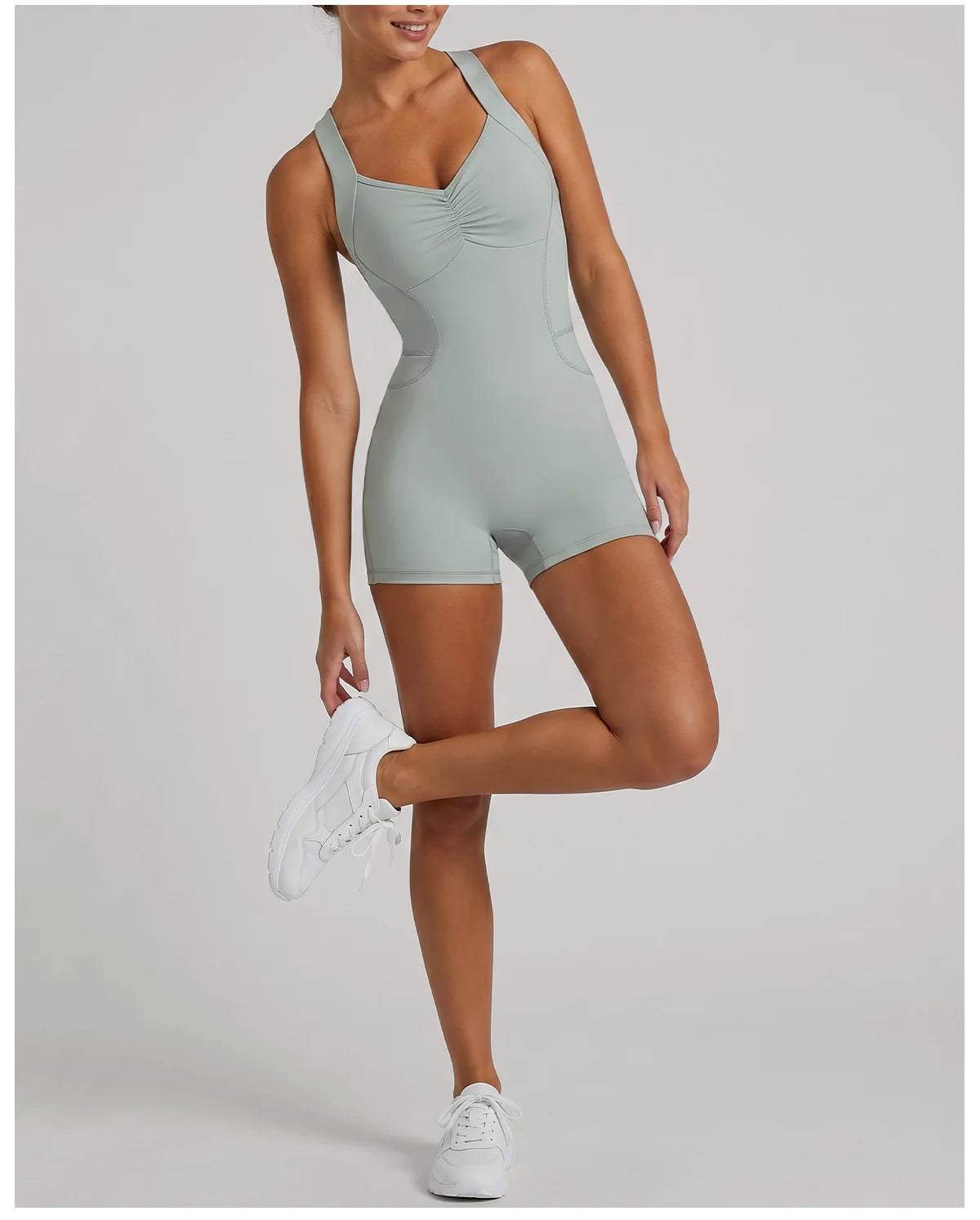 Cross Exposed Back Shaping Nude Yoga Jumpsuit Women Summer Sleeveless Pleate Slim Hip Lifting Short Sport Fitness One Piece Suit