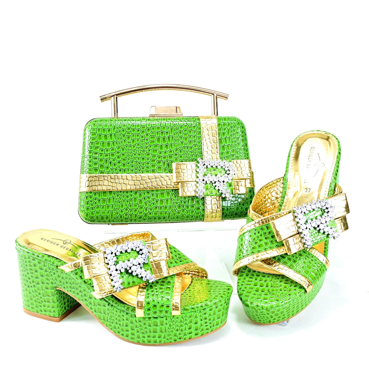 Doershow Charming Shoes And Bag Matching Set With GOLD Hot Selling Women Italian Shoes And Bag Set For Party Wedding! HRT1-8
