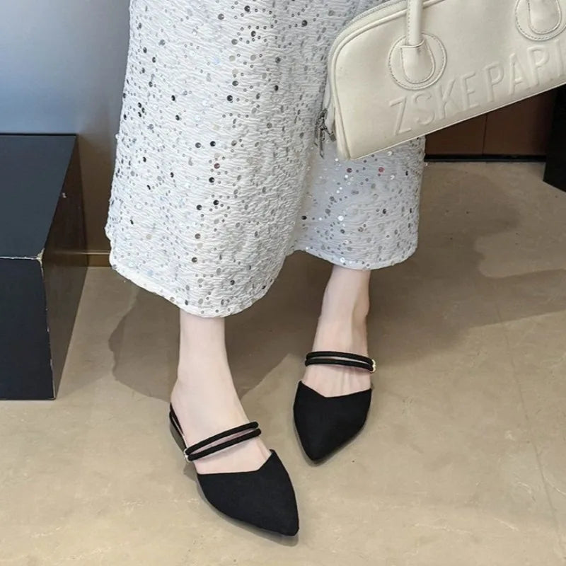 Sandals for Woman Chunky Pointed Toe Footwear Summer 2026 Thick Heel Block HighPumps Women's Shoes Slippers