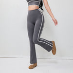 High Waist Striped Flared Yoga Trousers Tummy Control Hip Lifting Barefoot Running Elastic Waist Wrinkle-Resistant
