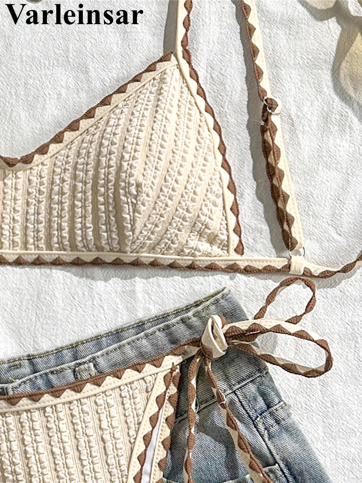 Wrinkled Crinkled Bikini Women Swimwear Female Swimsuit Two-pieces Bikini Set High Leg Cut Padded Bather Bathing Suit Swim V8029