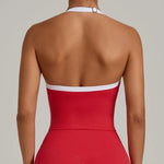 Women's Seamless Yoga Tank Top - Adjustable HALTER Neck & Quick-Dry Fitness Shirt Color Block Running Sports Gym Workout Top