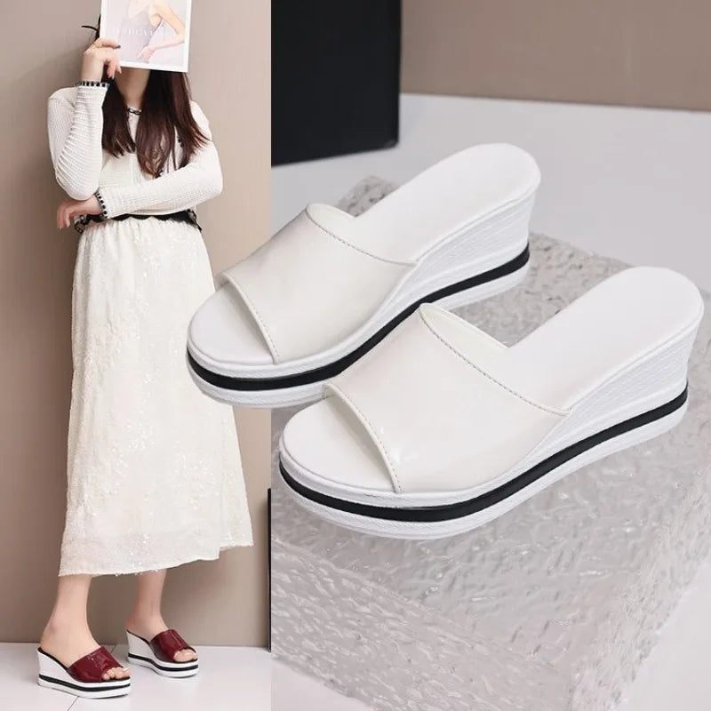 Women Slippers Retro Wedge Sandals Fish Mouth High Heels Shoes Women Thick Bottom Large Size