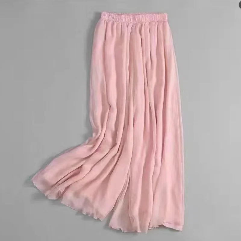 Summer Chiffon Wide Leg Pants for Women Yoga Pants Classica Dancer Trousers Two Layer Dance Practice Clothes Loose Dancing Pants