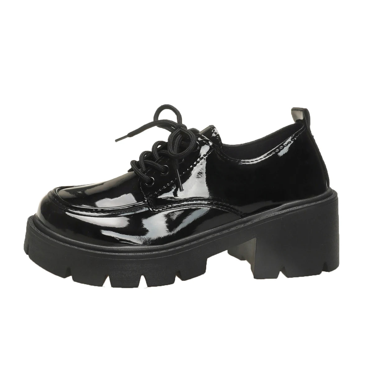Women Block Heel Platform Oxford Shoes Lace Up Chunky Lug Sole Round Toe Vintage Preppy Casual Dress Shoes Black Brown