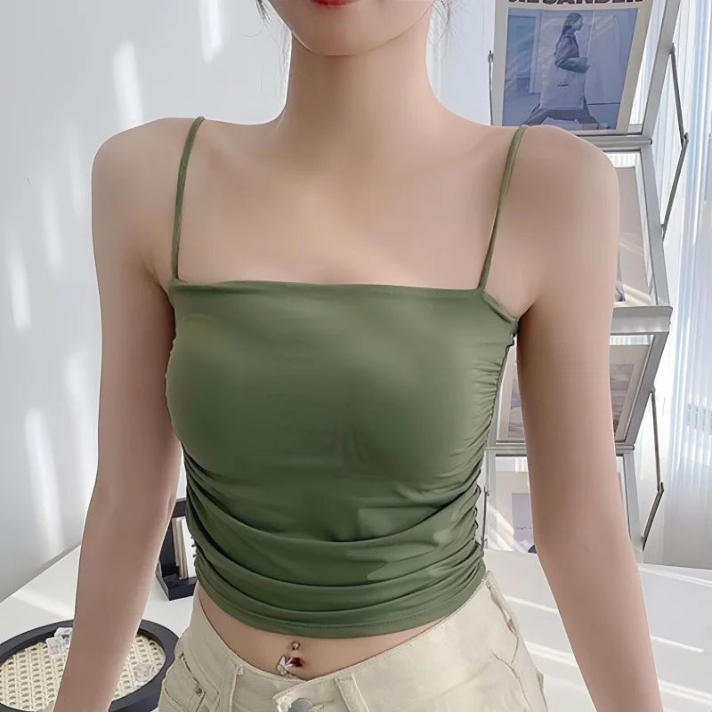 Ice Silk Tops Women Tank Tops Seamless Underwear Non-wire Bra With Pads Sexy Lingerie Female Summer Camisole