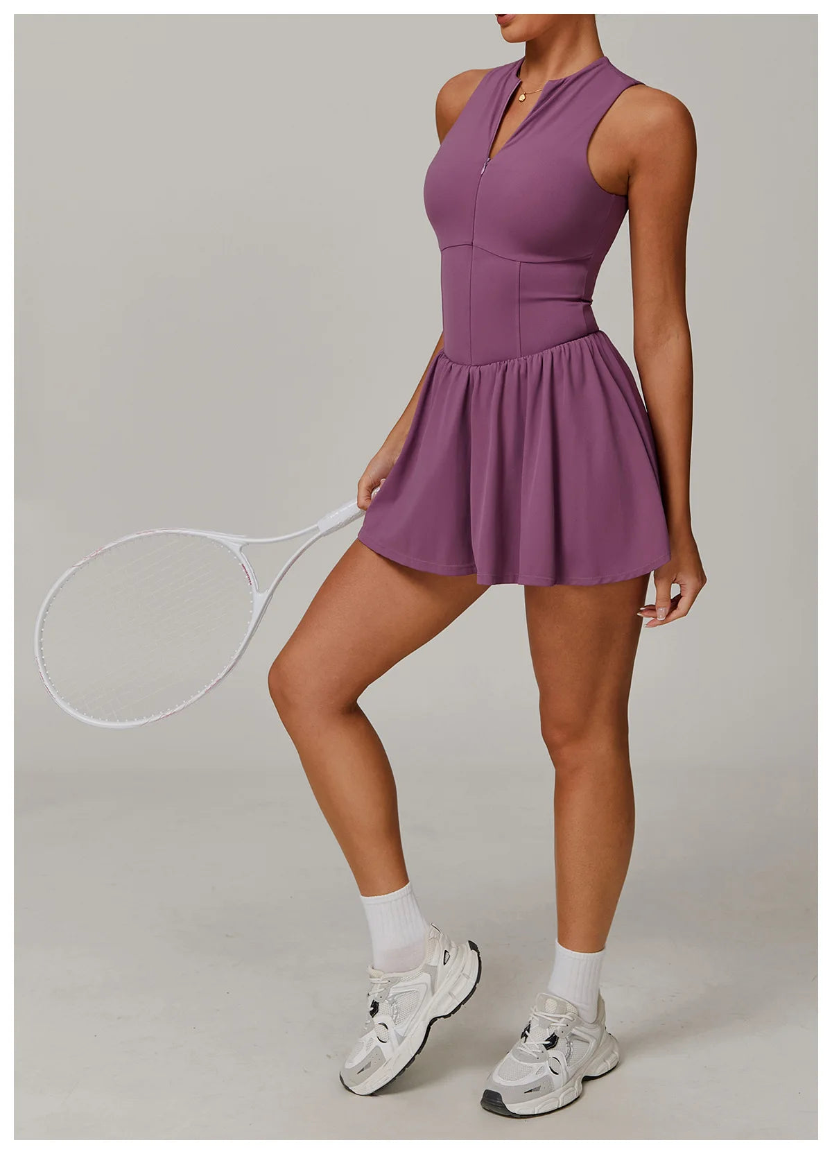 Women Front Zipper Tennis Dress Fake Two-piece Pieces Stand Up Collar Slim Fit Soft Sports Sets Fitness Pocket Skorts Yoga Suits
