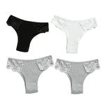 4Pcs/Set Women Cotton Low-Rise Briefs Lace Trims Brazilian Panties Sexy Lingerie Stretchy Underwear Female Underpants S-L