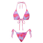 Combhasaki Women's Y2K Goth 2Pieces Tie-up Bathing Suits Sleeveless Halter Neck Backless Floral Bra + Low Waist Thong Swimsuits