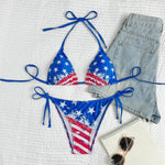 Women's Sexy American Flag Print Halter-Tie Bikini Swimsuit Set — Sporty Style