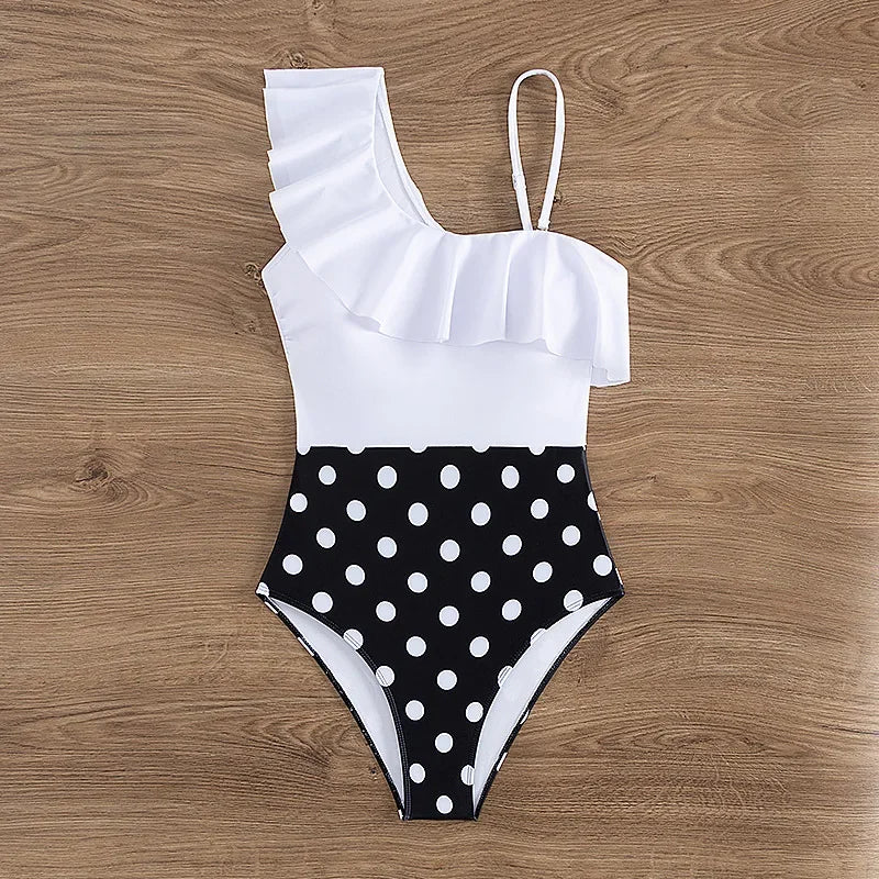 Polka Dot One Piece Swimsuit Ruffle One Shoulder Swimwear Women Swimsuit Bathing Suit Beachwear Monokini Female Swimming Suits