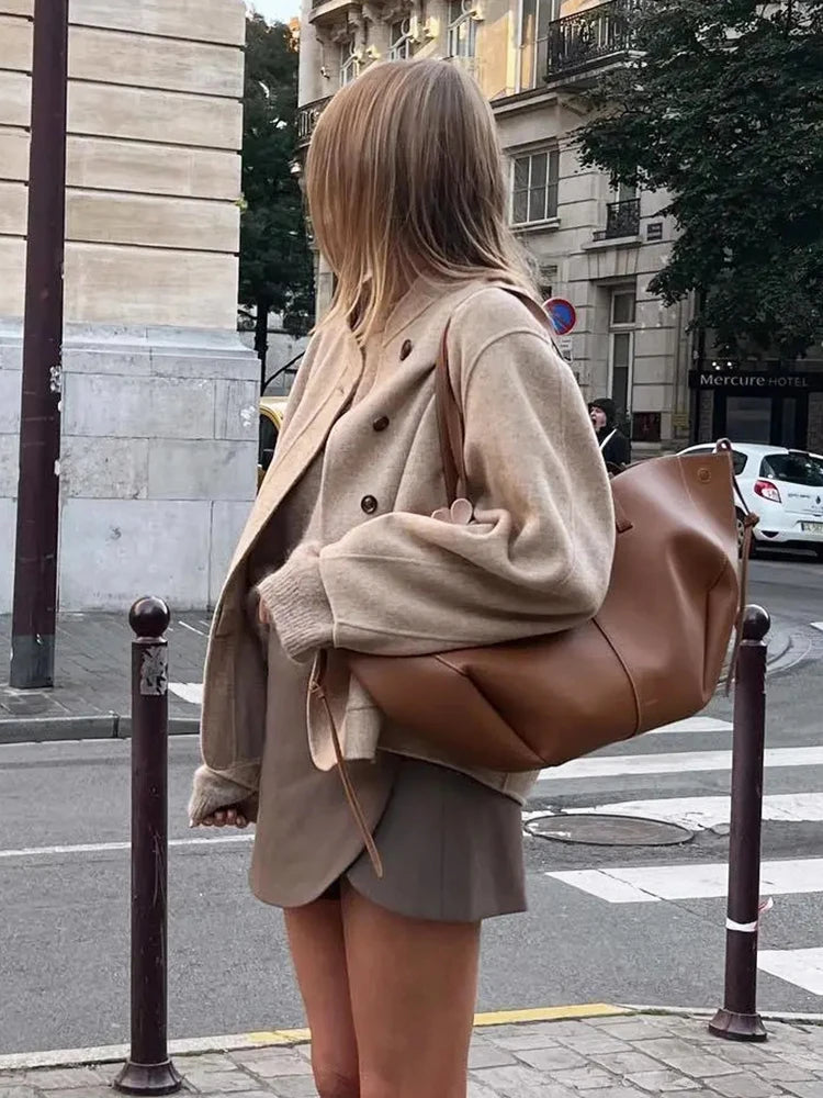 Foridol O Neck Single Breasted Apricot Women Winter Autumn New Coat Office Lady Short Thick Jacket Vintage Outerwear Loose
