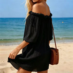 New White Long Sleeve Cut Out Crochet Knitted Tunic Beach Cover Up Beach Wear Beachwear Female Women Cover-ups Beach Dress K8075