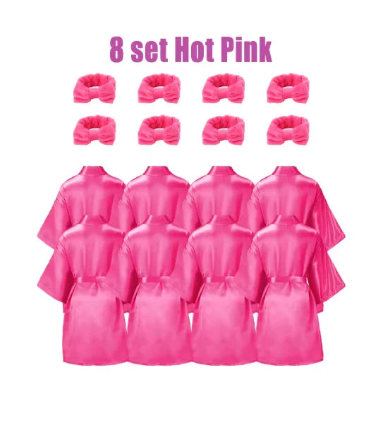 6-18Set Spa Party Robes for Girls Spa Gowns for Girls Spa Supplies Kimono Satin Robe Sleepover Pajamas Party Birthday Slumber
