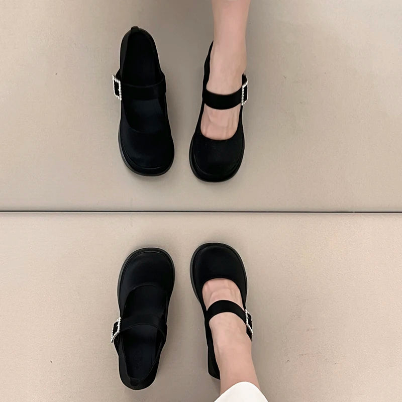 Elegant Chunky Heel Mary Jane Shoes Women 2025 Crystal Buckle Strap Platform Pumps Woman Thick High Heeled Party Shoes Ladies