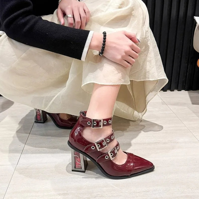 Thick Soles with Sharp Head Buckle Shallow Mouth Waterproof Platform Fashion All-match Comfortable Non-slip Women's Single Shoes