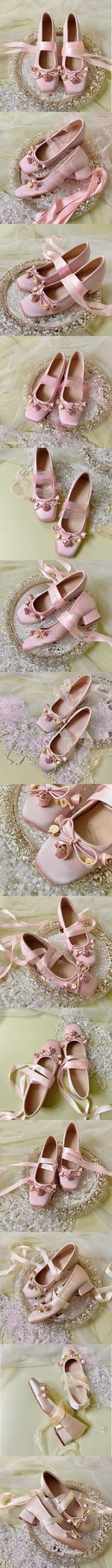 2025 Summer Cute Square Toe Ballet Flats Shoes Women with Riband Sweet Satin Slip On Comfortable sole Office Lady Daily Shoes
