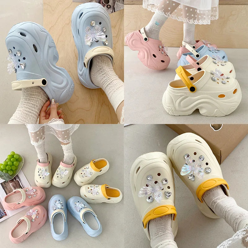 Cute DIY Butterfly Fashion Clogs For Women Summer Platform Shoes Soft EVA 2 Way Wear Sandals For Female Indoor Street Slippers