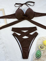 5 Colors Sexy Bikini Women Push Up High Waist Swimwear Swimsuit Cross Straps Halter Bikinis Set Bathing Suit Beach Bikini Female