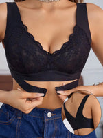 Women Floral Lace Front Closure Bra Wide Shoulder Strap Wireless Brassiere Deep V Breathable Comfort Back Buckle Underwear B2449