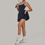 Tennis Dress for Women with Built in Shorts Womens Athletic Dresses Sleeveless Boat Neck Active Workout Skort Dress