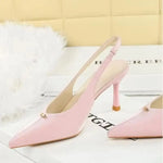 BIGTREE Shoes Sweet Metal Decoration Women Pumps Pointed High Heels silks satins heeled Sandals Women Summer Shoes Stiletto 8 cm