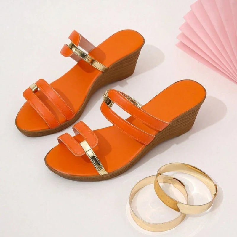 Ladies Summer Fashion Open Toe Narrow Strap Designer Womens Shoes Casual Leather Thick Sole Wedge Women's Sandals Large Size