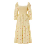 Women Spring Fall Long Dress Long Sleeve Dress Square Neck Embroidery Flower Loose Swing Dress Wit Pocket