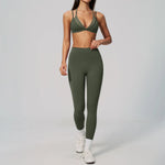 NCLAGEN Women Sportwear Fake 2 Piece Thin Strap Sports Suit Casual Running Bra Pants Workout Outfit Activewear Pilates Yoga Set