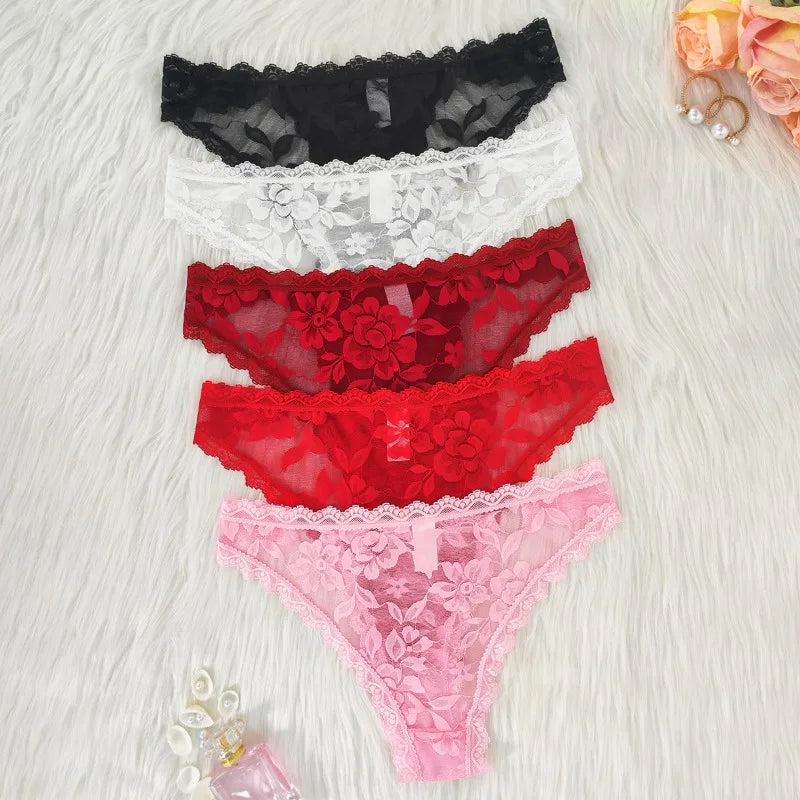 1pc Women's Multi-Color Lace Panty Low-Rise Bowknot Lingerie Hollow Out Semi-Covered Butt Heart Buckle Soft Breathable Underwear