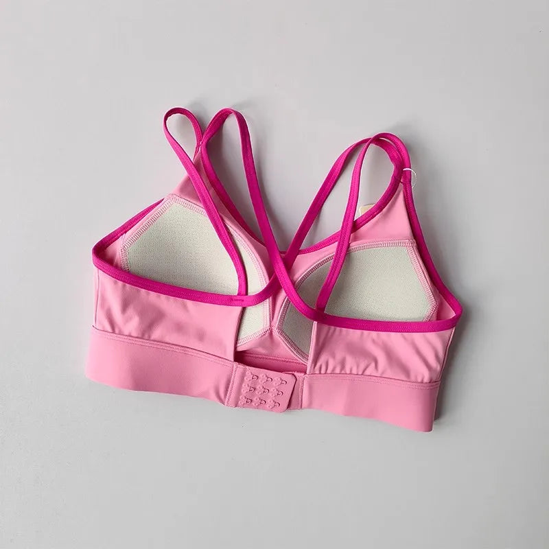 Women's Beautiful Back Contrasting Sports Bra Integrated Buckle Yoga Top Fitness Bra Supportive Active Wear