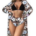 Fashionable Bikini Cover Up Three Piece Set Women Swimsuit Net Shirt High Elasticity Polyester Fabric with Chest Pad Bikinis Set