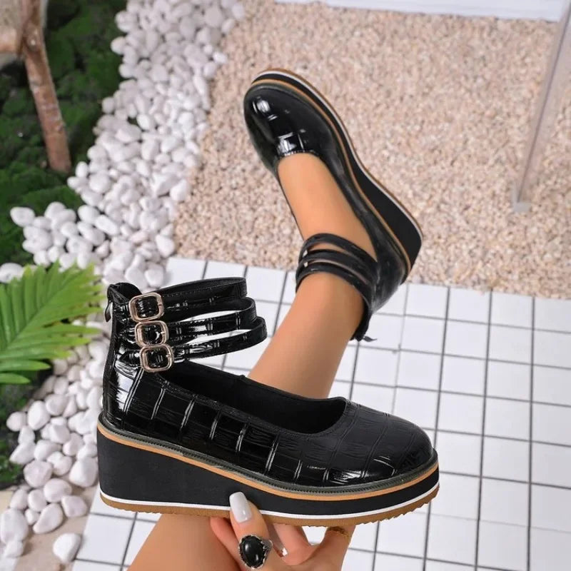 Women's Square High Heels Zip Shoes Woman Front & Rear Strap Pumps Cover Heel Shallow Women 2026 Ladies