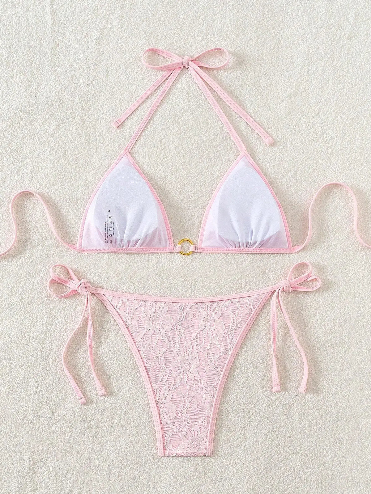 Embroidery Mesh Lace Halter High Cut Bikini Female Swimsuit Women Swimwear Two-pieces Bikini Set Bather Bathing Suit Swim Beach
