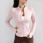 New Fitness Activewear Stand Up Collar Full Zipper Workout Tops Gym Long Sleeve Thumb Hole Yoga Jacket