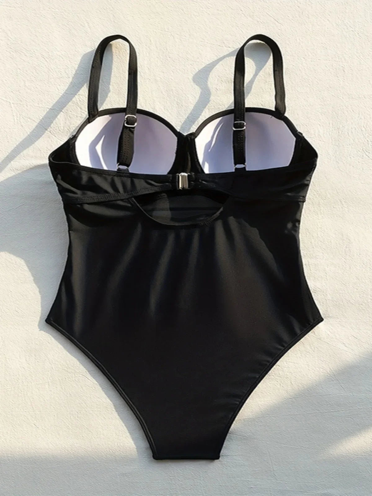 Solid Color Black One Piece Swimsuit for Women Sexy High Waist Bandage Hollow Out Monokini Bikini Underwire Push Up Swimwear