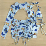 White Butterfly Print Swimwear Cover Up Bikinis Sets 3 Pieces Sexy Swimsuit Women 2026 Beach Wear Halter String Triangle Bikini